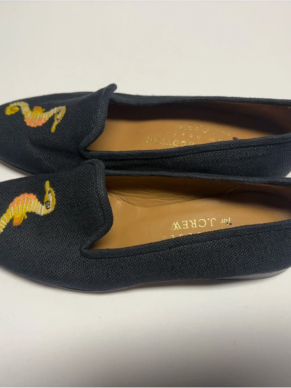Stubbs & Wootton X J.Crew Black Canvas Seahorse Embroidered Loafers